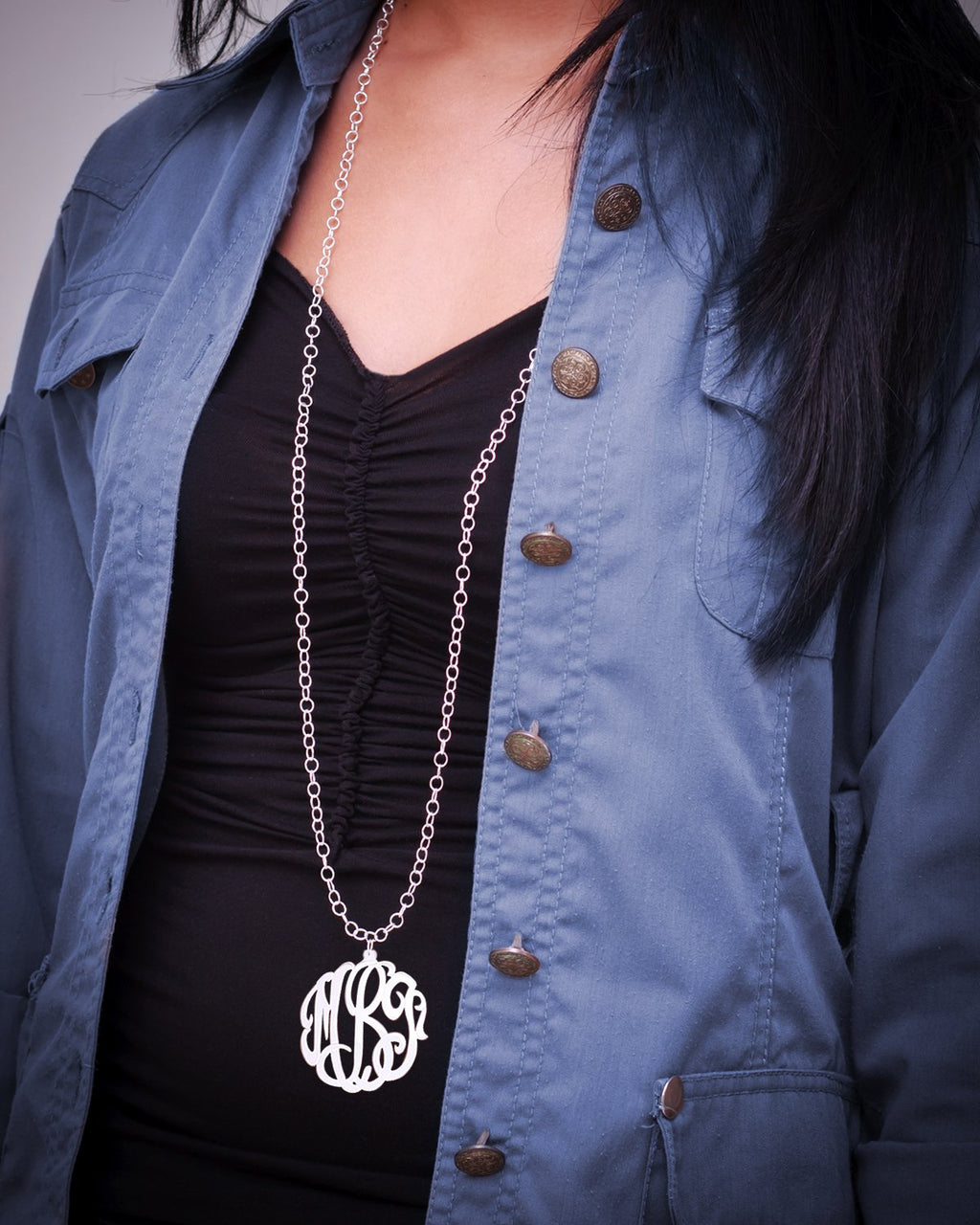 2" Monogram Necklace with 36" Link Chain