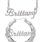 Personalized Set of Necklace and Bamboo Earrings