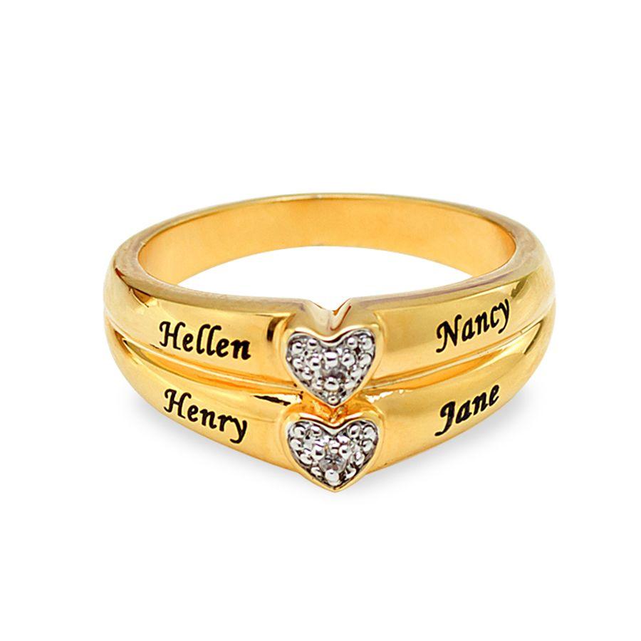 Personalized Diamond Accent Ring with Two Hearts