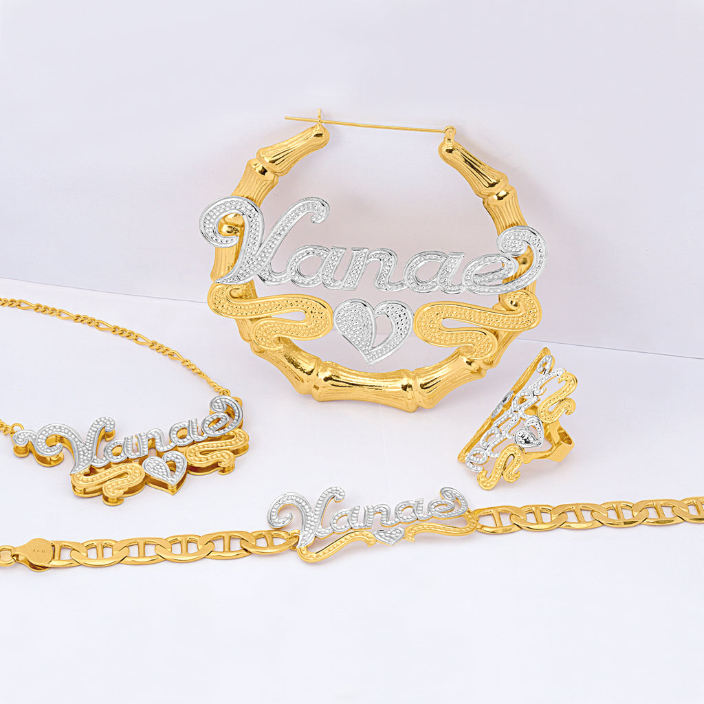 4 Piece Name Set- Ring, Necklace, 3" Earring & Bracelet