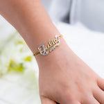 BEADING AND RHODIUM SCRIPT NAME BRACELET