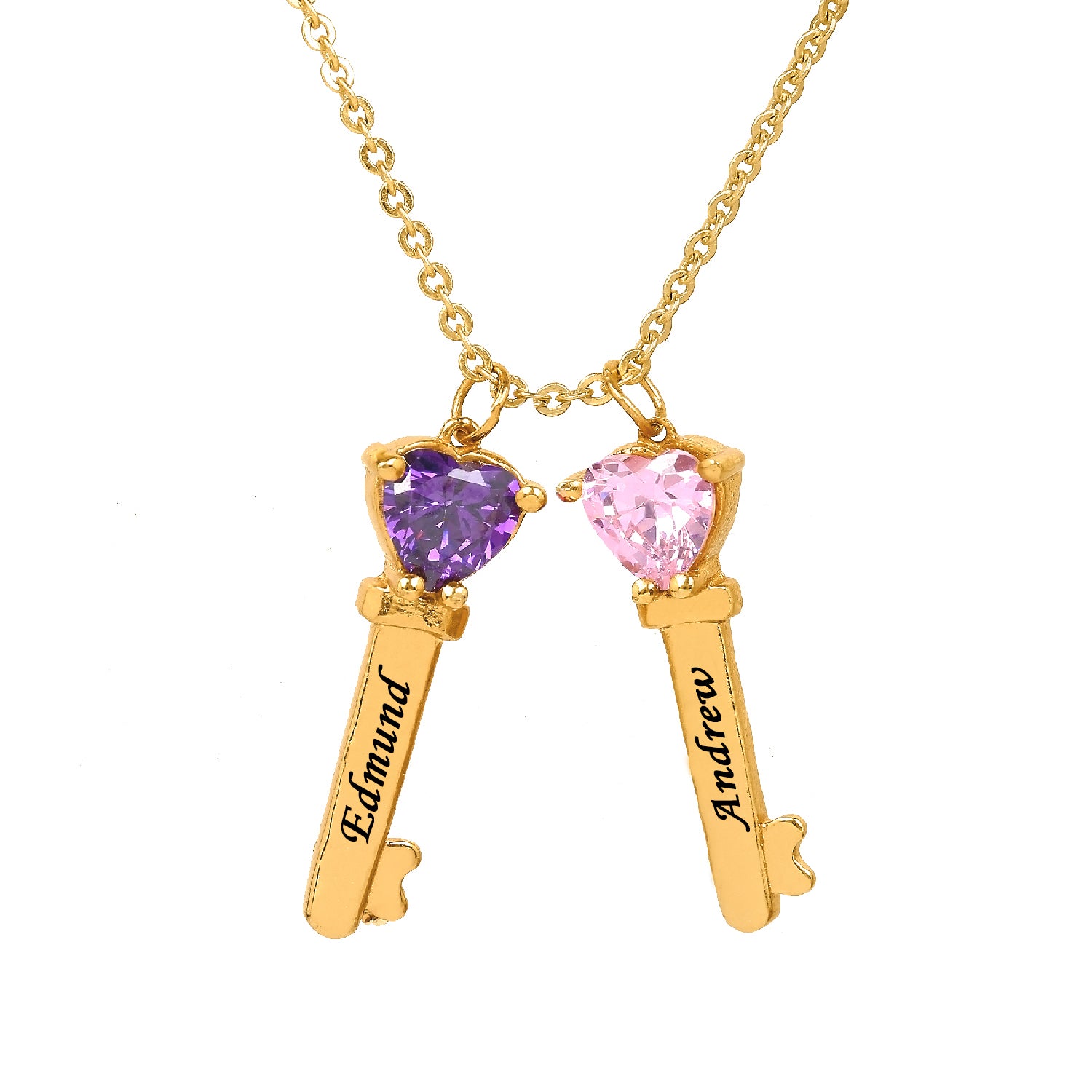 Mother's Necklace with Key Shape Birthstone Charm