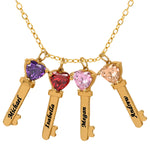 Mother's Necklace with Key Shape Birthstone Charm
