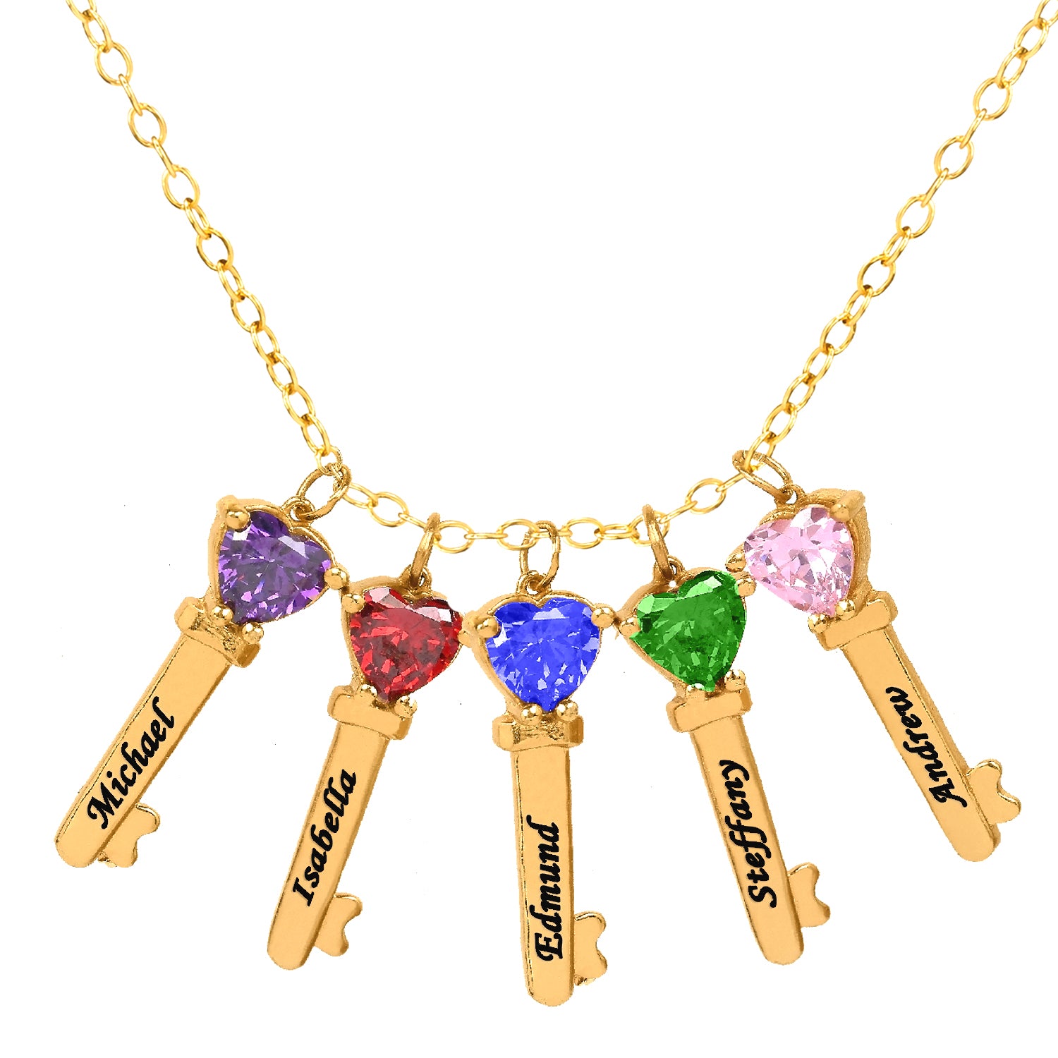 Mother's Necklace with Key Shape Birthstone Charm