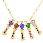 Mother's Necklace with Key Shape Birthstone Charm