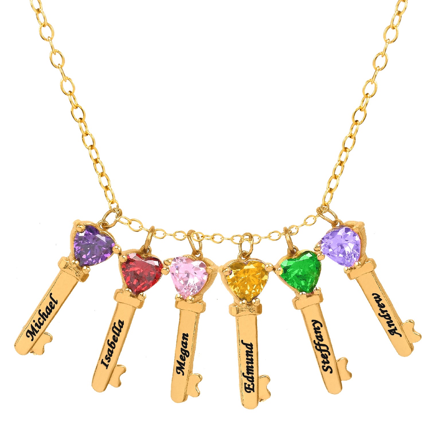 Mother's Necklace with Key Shape Birthstone Charm