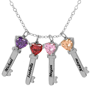 Mother's Necklace with Key Shape Birthstone Charm