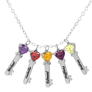 Mother's Necklace with Key Shape Birthstone Charm