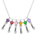 Mother's Necklace with Key Shape Birthstone Charm