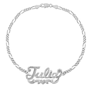 BEADING AND RHODIUM SCRIPT NAME BRACELET
