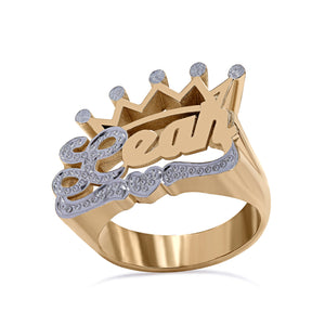 BEADED CROWN NAME RING