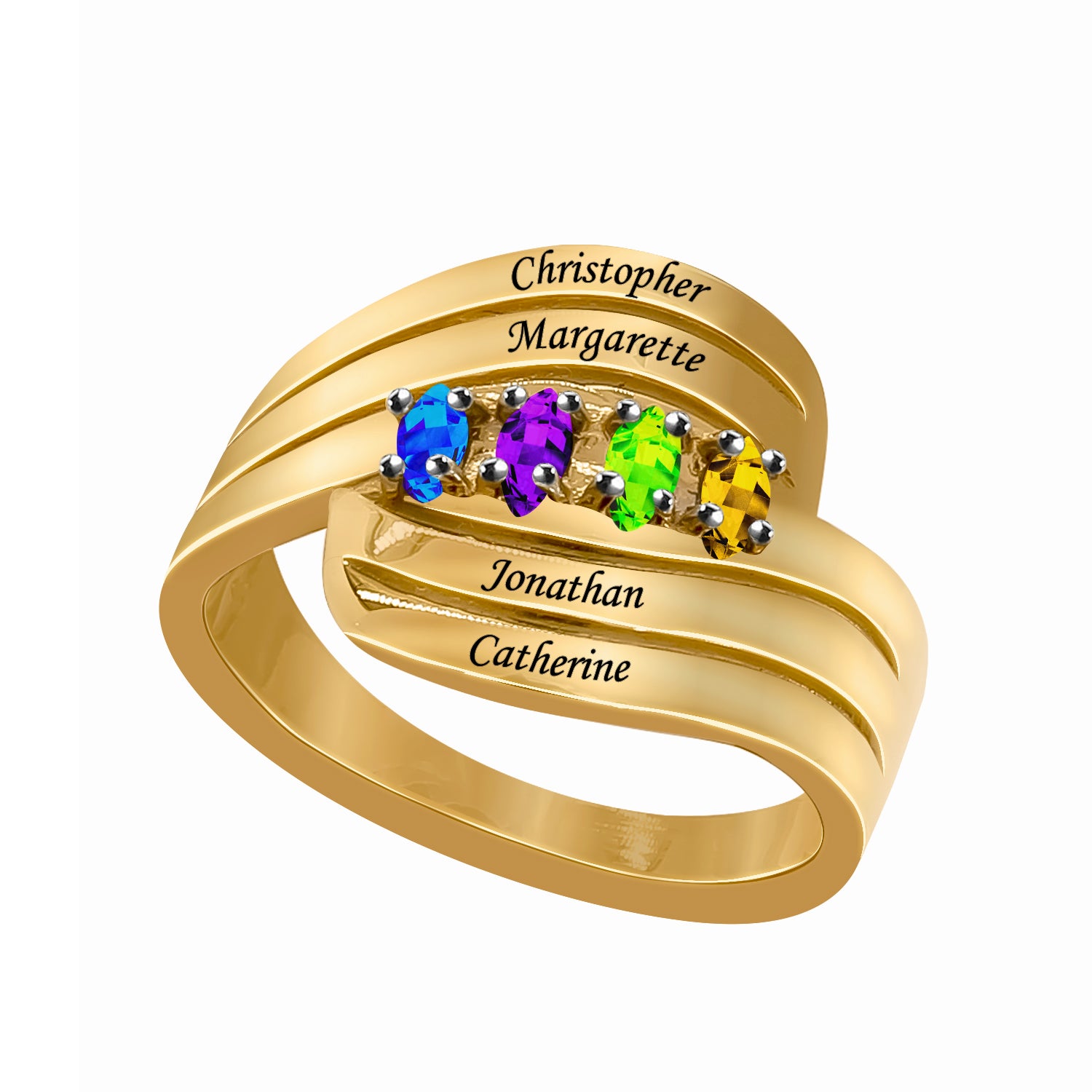 Family Ring with Birthstones & Engraved Names