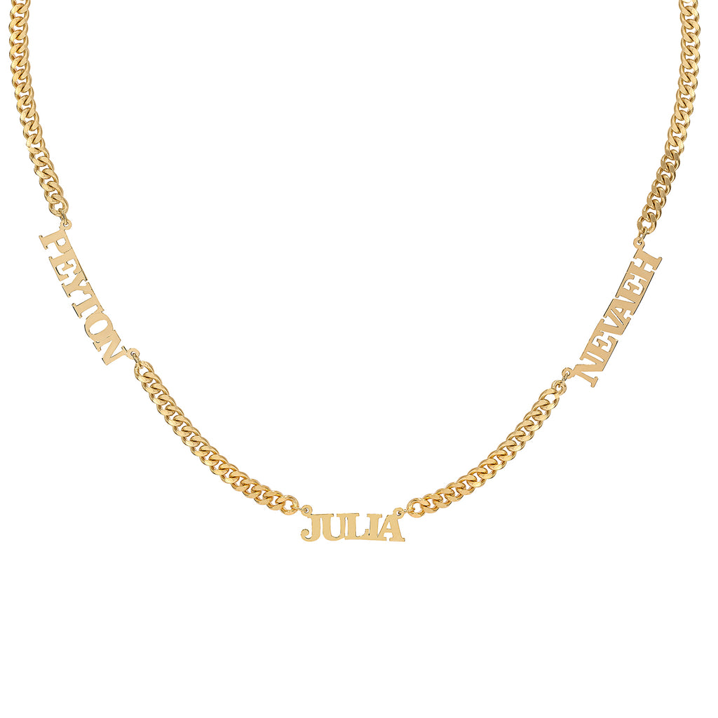 THREE NAME NECKLACE W/ CUBAN CHAIN