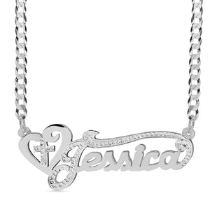 Double Name Necklace with Cross