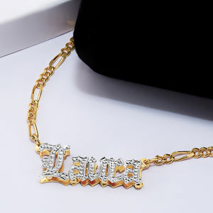 Double-Plated "Laura" Name Necklace with Beading