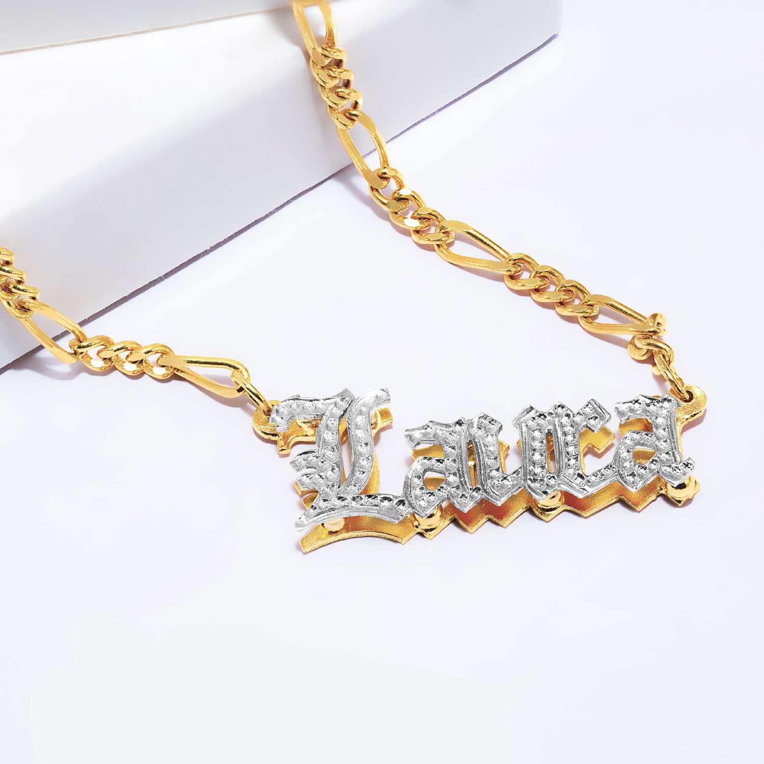 Double-Plated "Laura" Name Necklace with Beading
