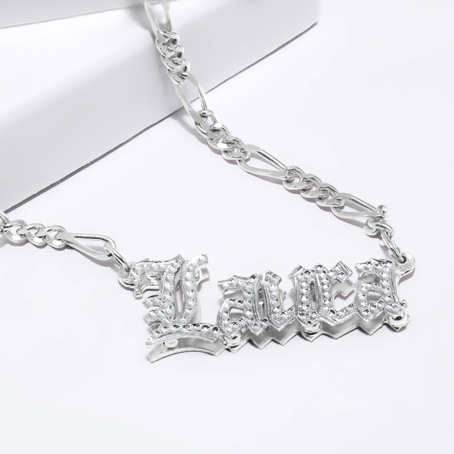 Double-Plated "Laura" Name Necklace with Beading