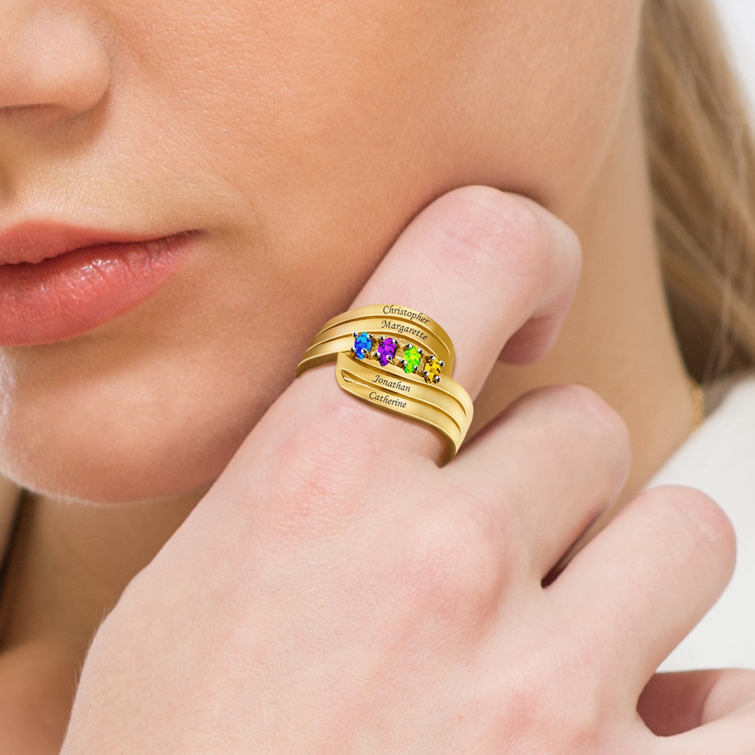 Family Ring with Birthstones & Engraved Names