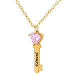 Mother's Necklace with Key Shape Birthstone Charm