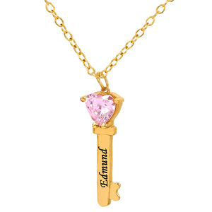 Mother's Necklace with Key Shape Birthstone Charm