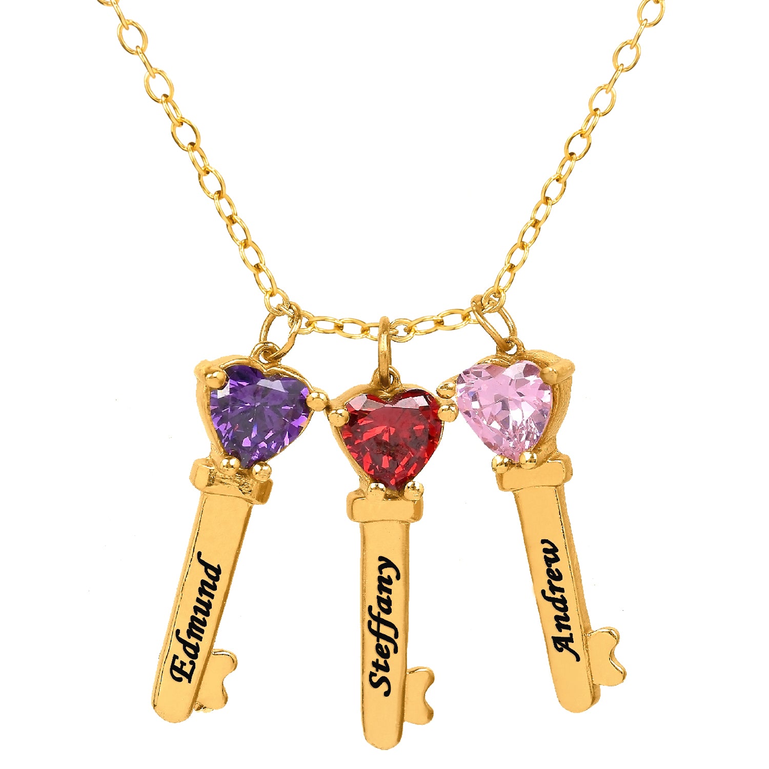 Mother's Necklace with Key Shape Birthstone Charm