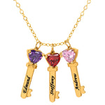 Mother's Necklace with Key Shape Birthstone Charm
