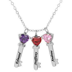 Mother's Necklace with Key Shape Birthstone Charm