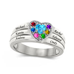 Heart Family Ring with Birthstones and Engraved Names