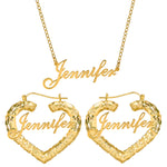 Heart Bamboo Earrings & Name Necklace Set