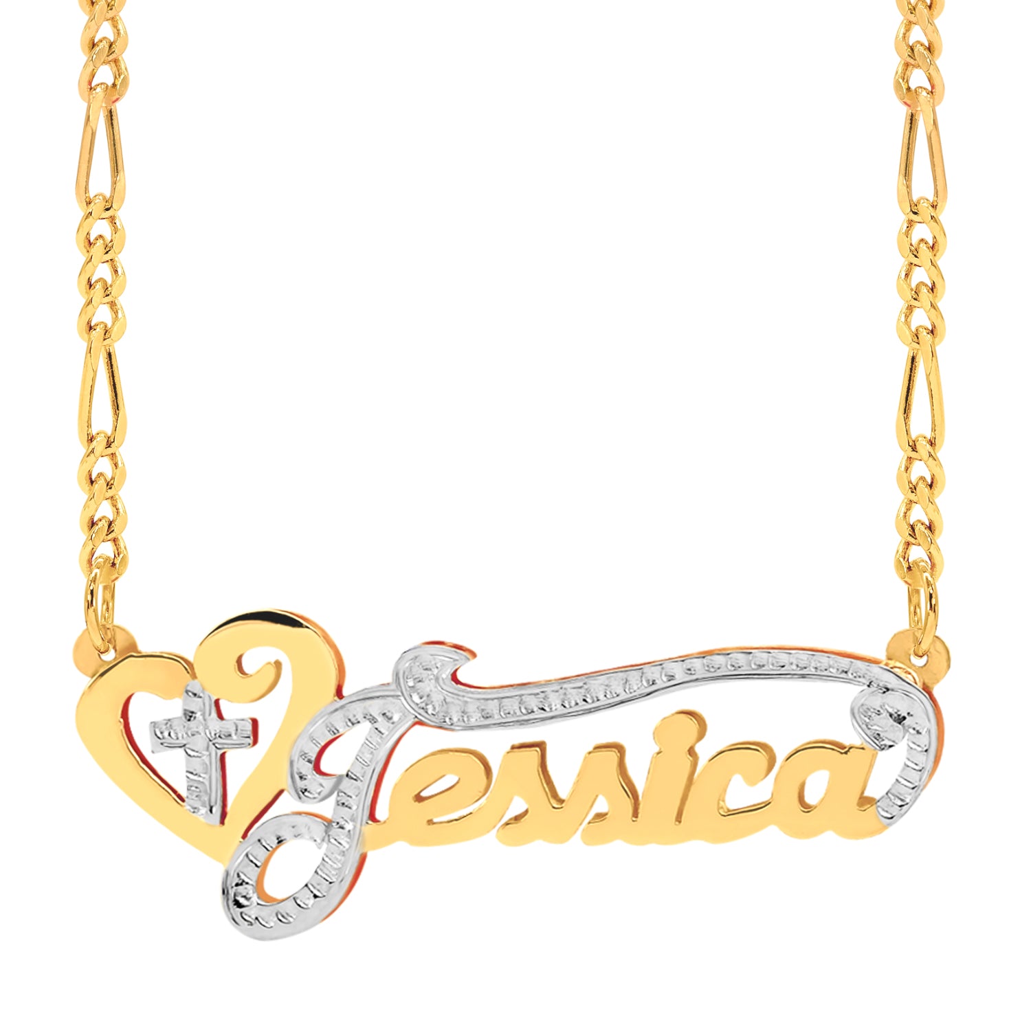 Double Name Necklace with Cross