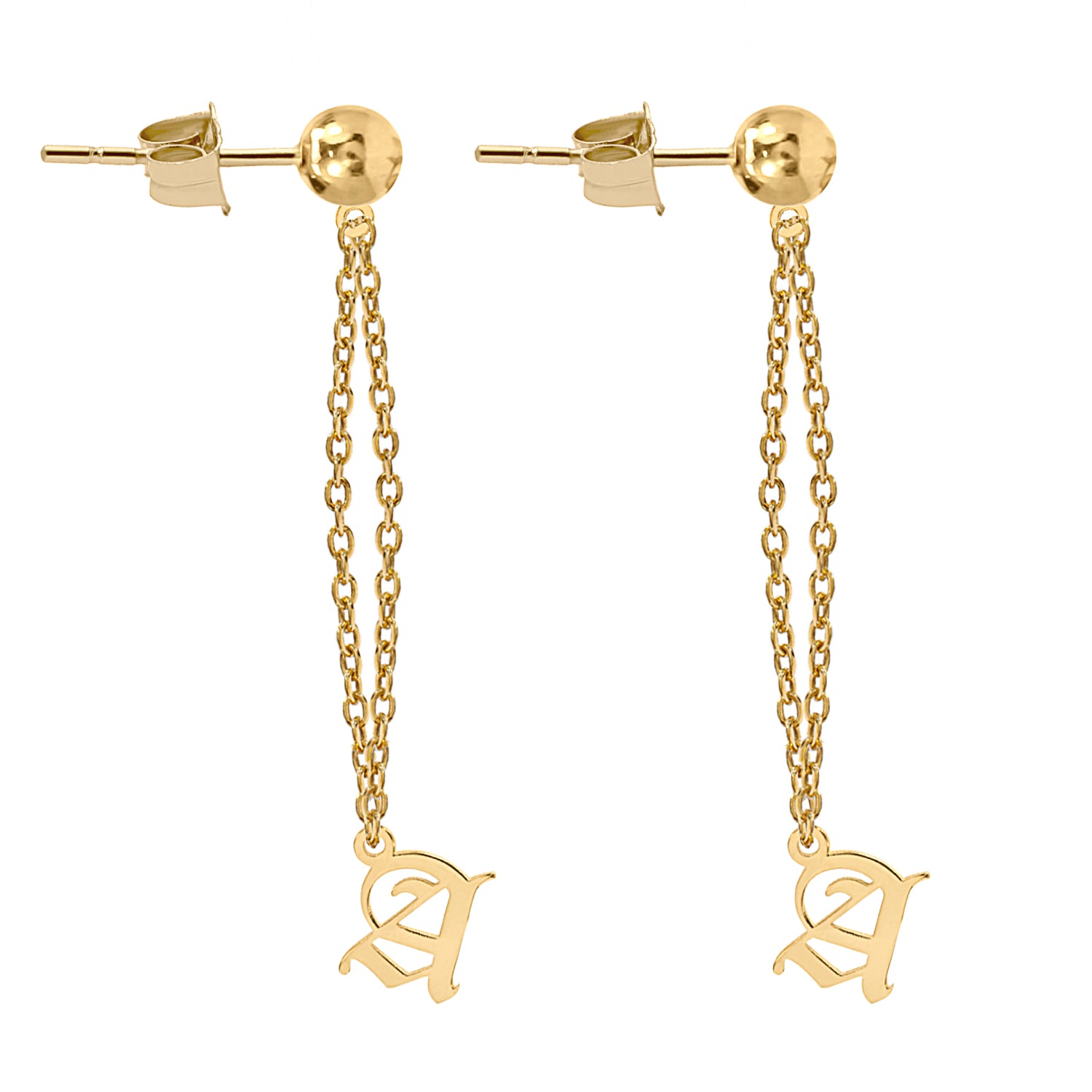 OLD ENGLISH INITIAL DROP STUD EARRINGS