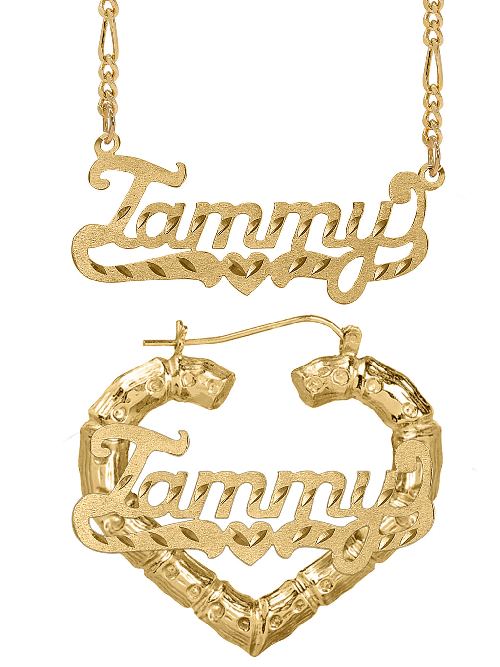 Personalized Set of Necklace and Bamboo Earrings