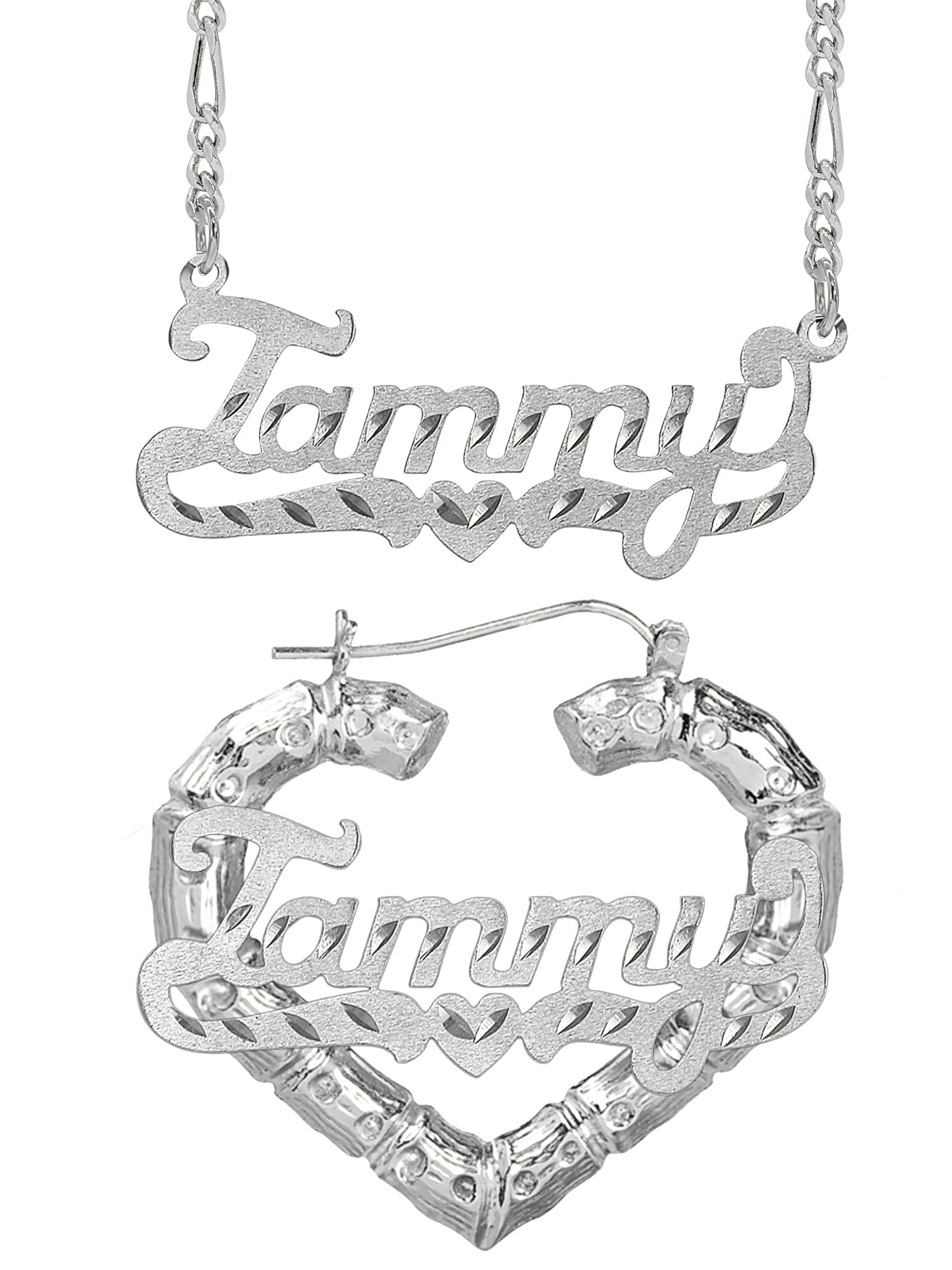 Personalized Set of Necklace and Bamboo Earrings