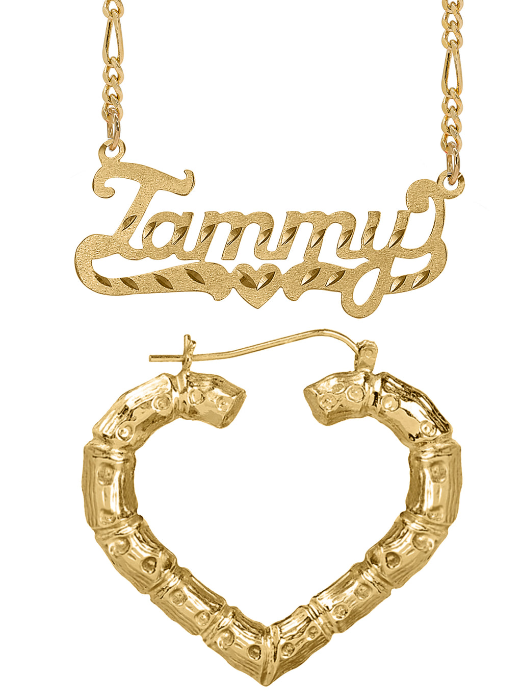 Personalized Set of Necklace and Bamboo Earrings
