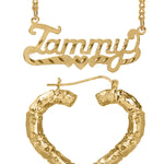 Personalized Set of Necklace and Bamboo Earrings