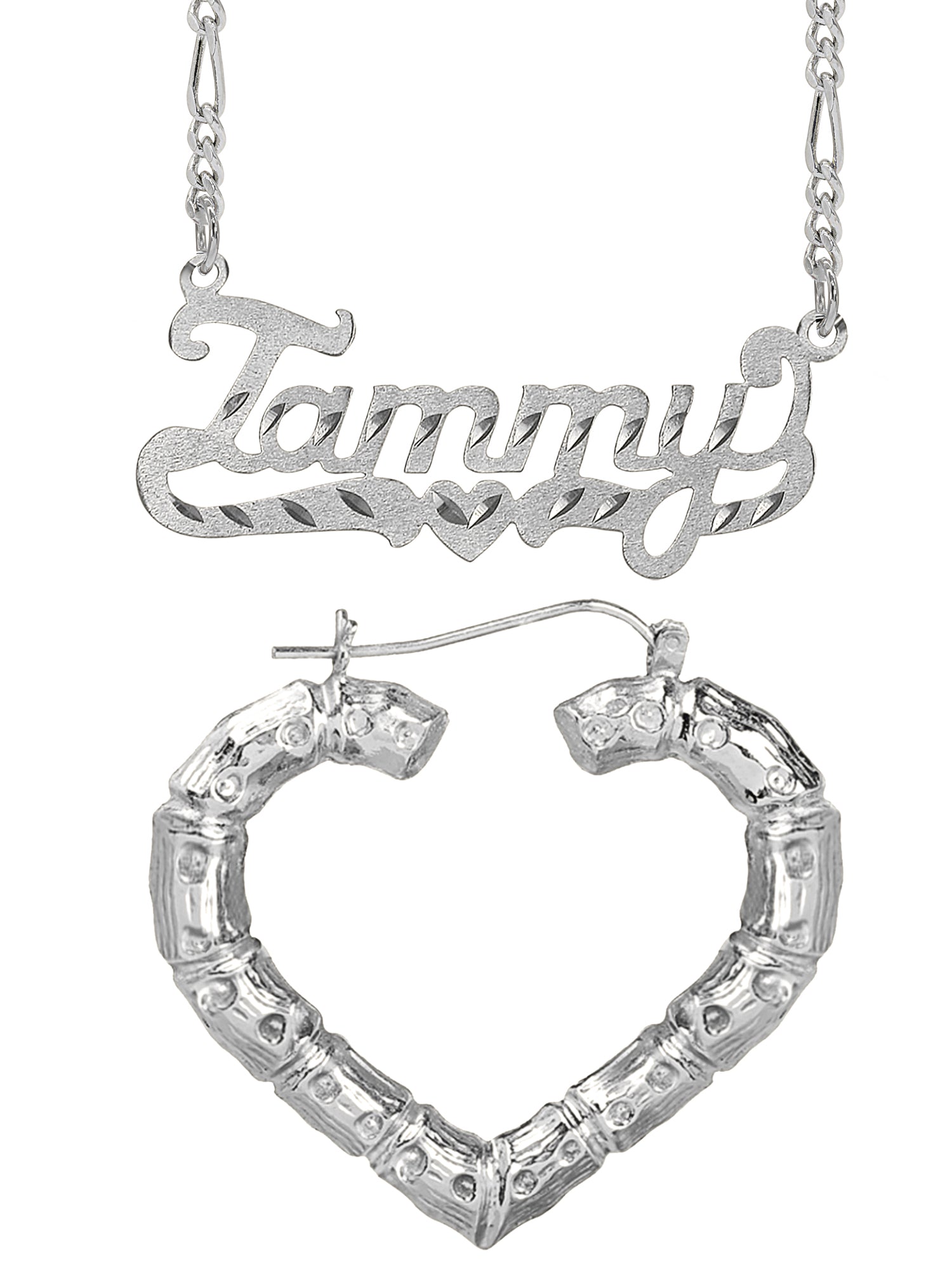 Personalized Set of Necklace and Bamboo Earrings