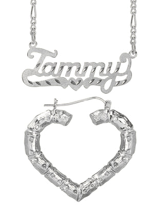 Personalized Set of Necklace and Bamboo Earrings