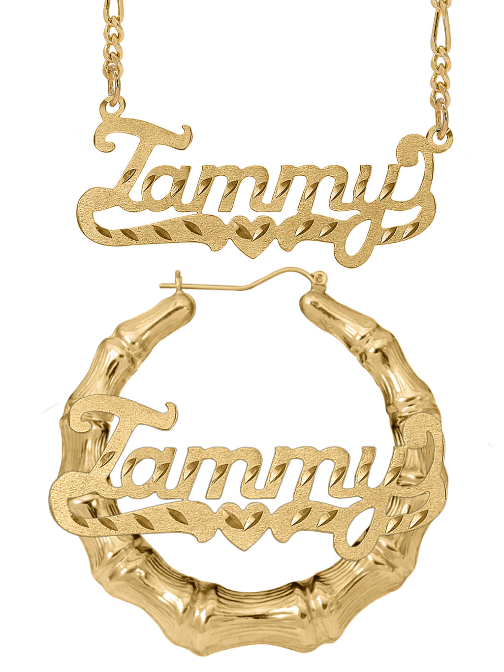 Personalized Set of Necklace and Bamboo Earrings
