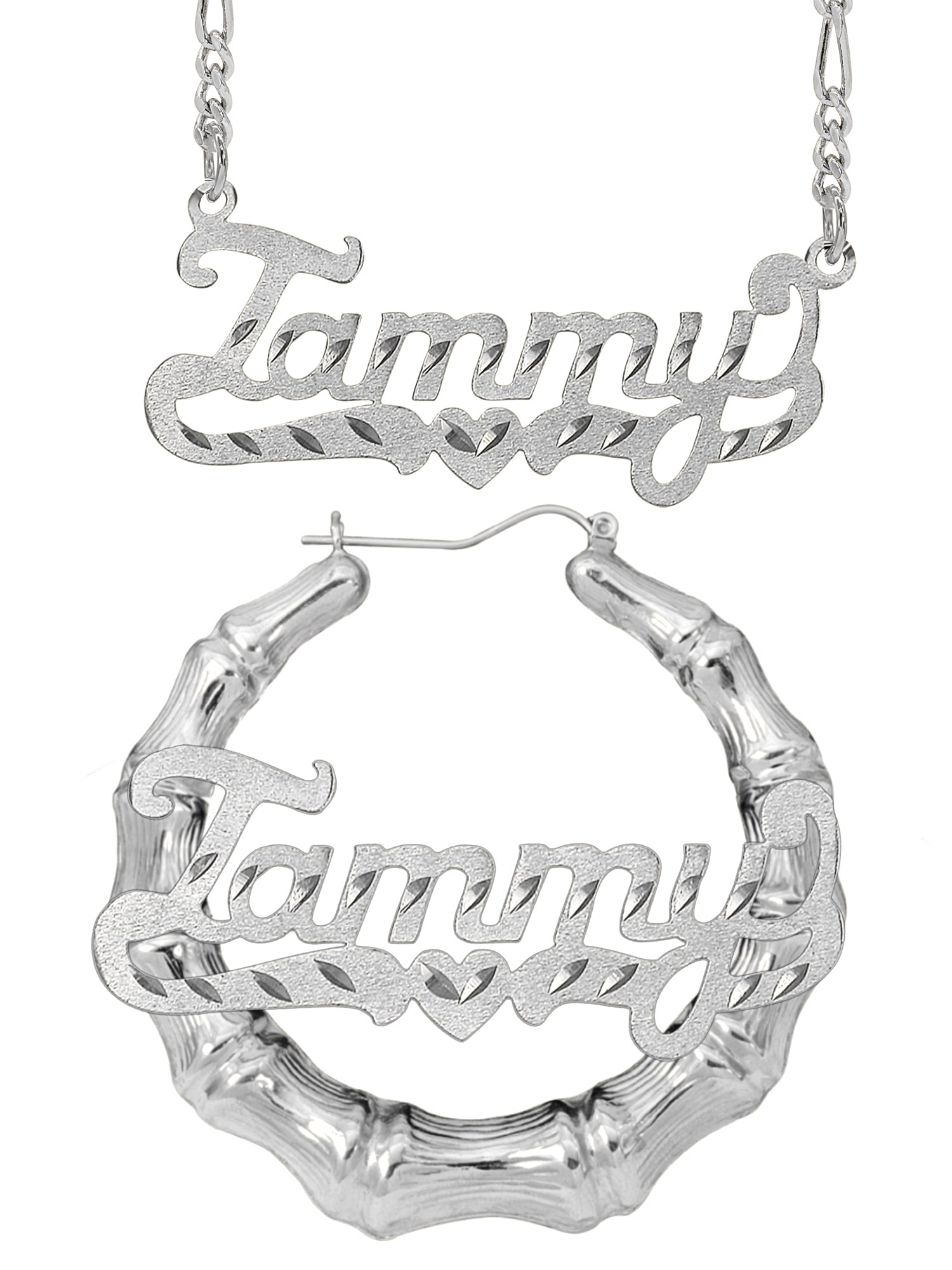 Personalized Set of Necklace and Bamboo Earrings
