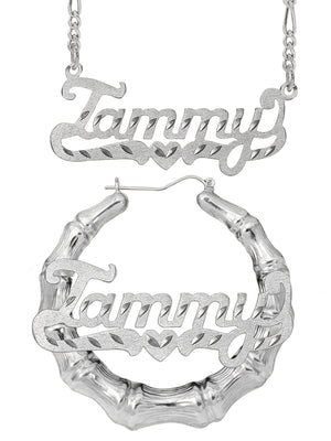 Personalized Set of Necklace and Bamboo Earrings