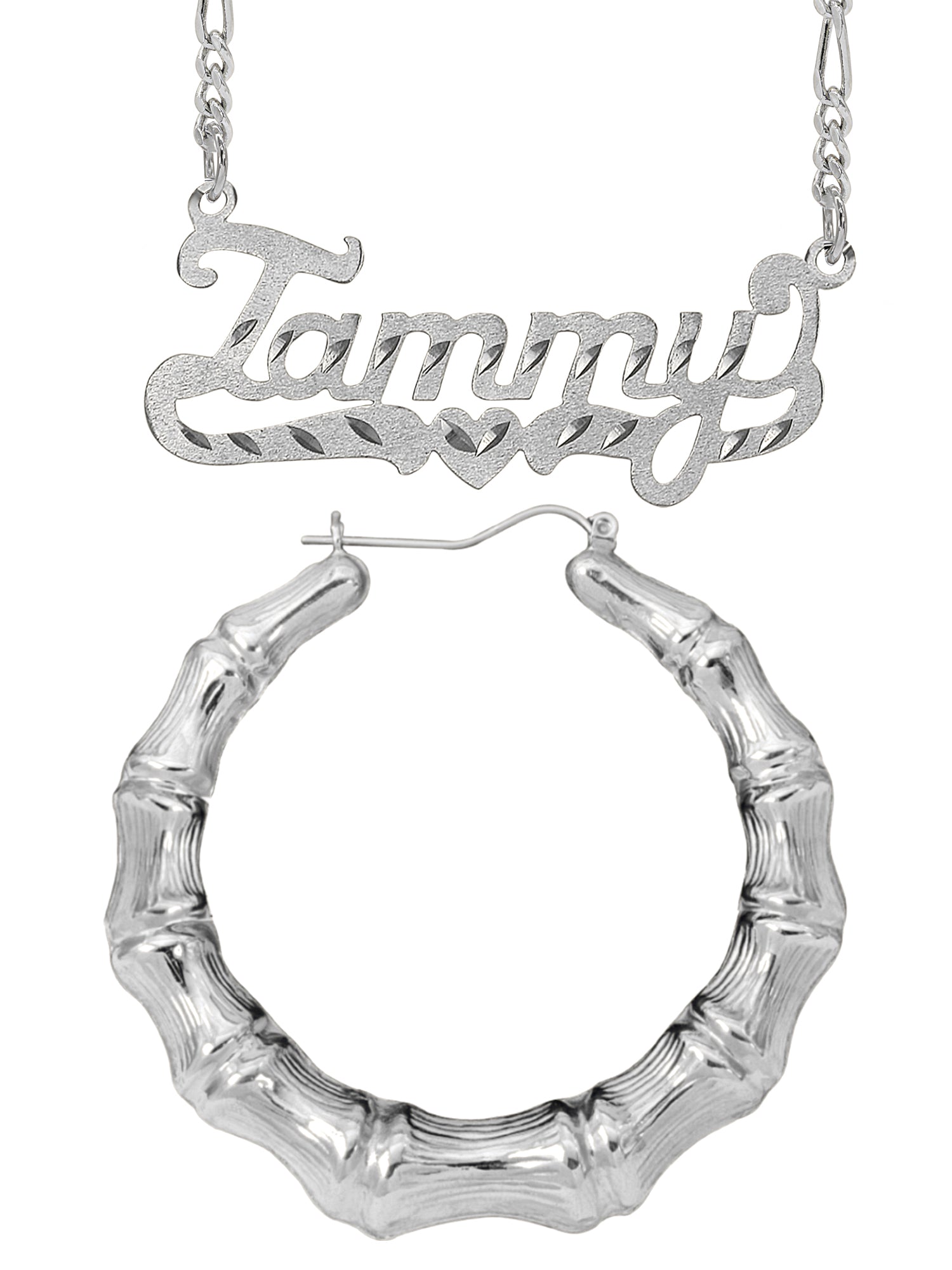 Personalized Set of Necklace and Bamboo Earrings