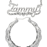 Personalized Set of Necklace and Bamboo Earrings