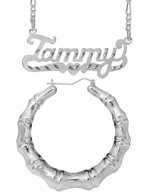 Personalized Set of Necklace and Bamboo Earrings