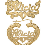 Personalized Set of Necklace and Heart-Shaped Bamboo Earrings
