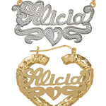 Personalized Set of Necklace and Heart-Shaped Bamboo Earrings