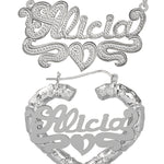 Personalized Set of Necklace and Heart-Shaped Bamboo Earrings