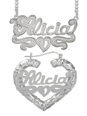 Personalized Set of Necklace and Heart-Shaped Bamboo Earrings