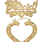 Personalized Set of Necklace and Heart-Shaped Bamboo Earrings