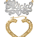 Personalized Set of Necklace and Heart-Shaped Bamboo Earrings