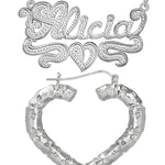 Personalized Set of Necklace and Heart-Shaped Bamboo Earrings